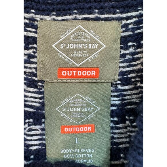 St. Johns Bay Mens Outdoor Fair Isle Full Zip Cardigan Sweater L Navy & White - Picture 3 of 12